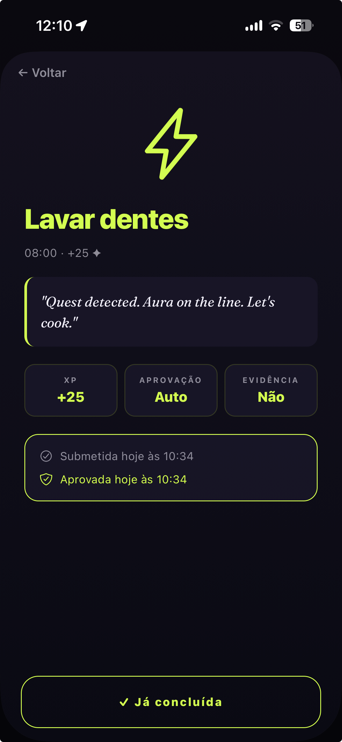 Halo · detalhe de quest aprovada